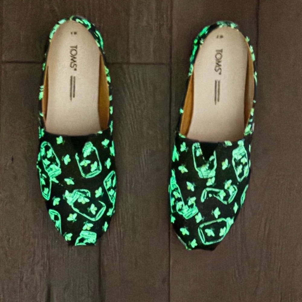 TOMS Women's Sneakers - Blue with Neon Green Patterns - Picture 1 of 5